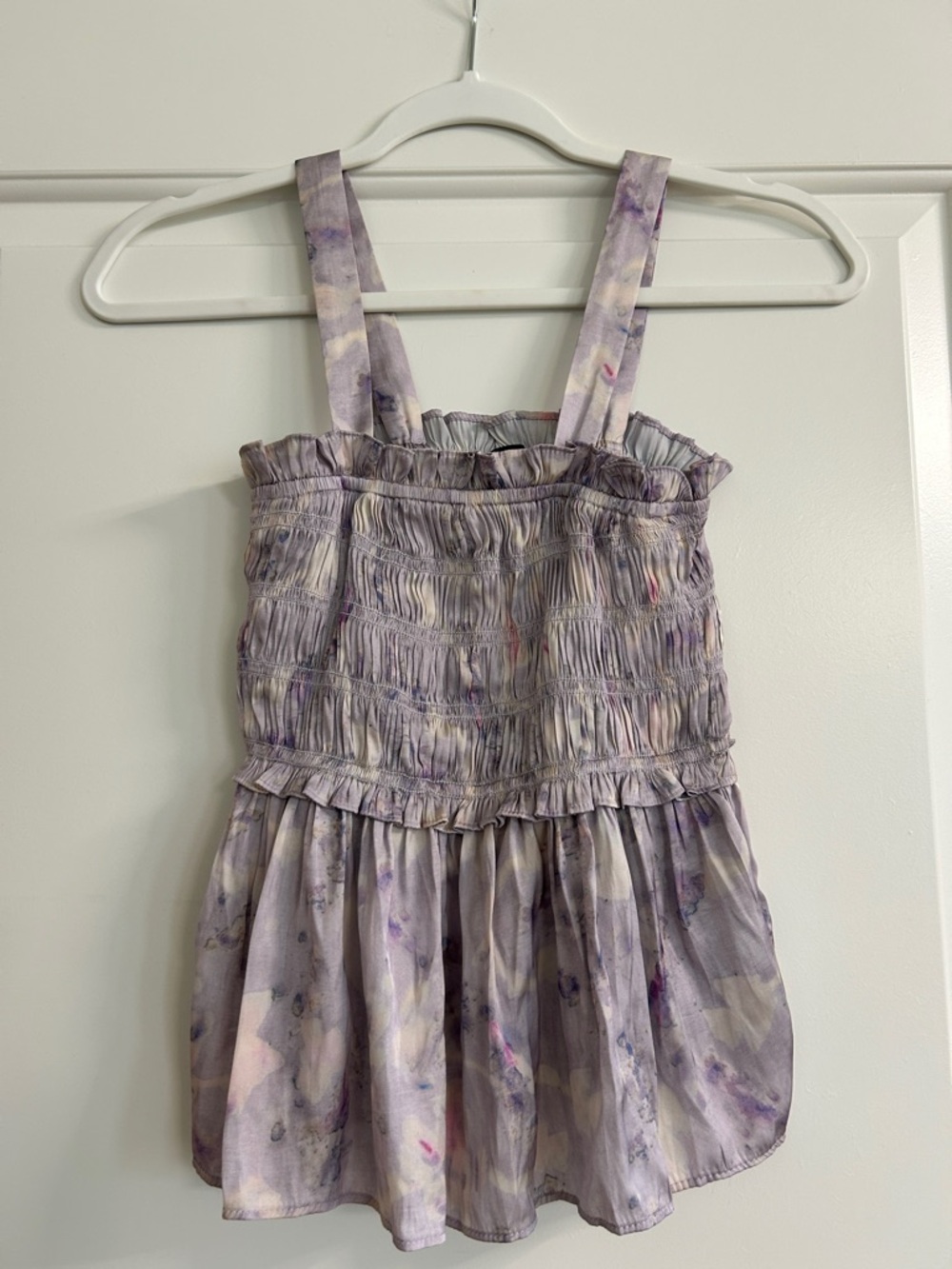 J. Crew Lavender Smocked Camisole with Subtle Pastel Wash